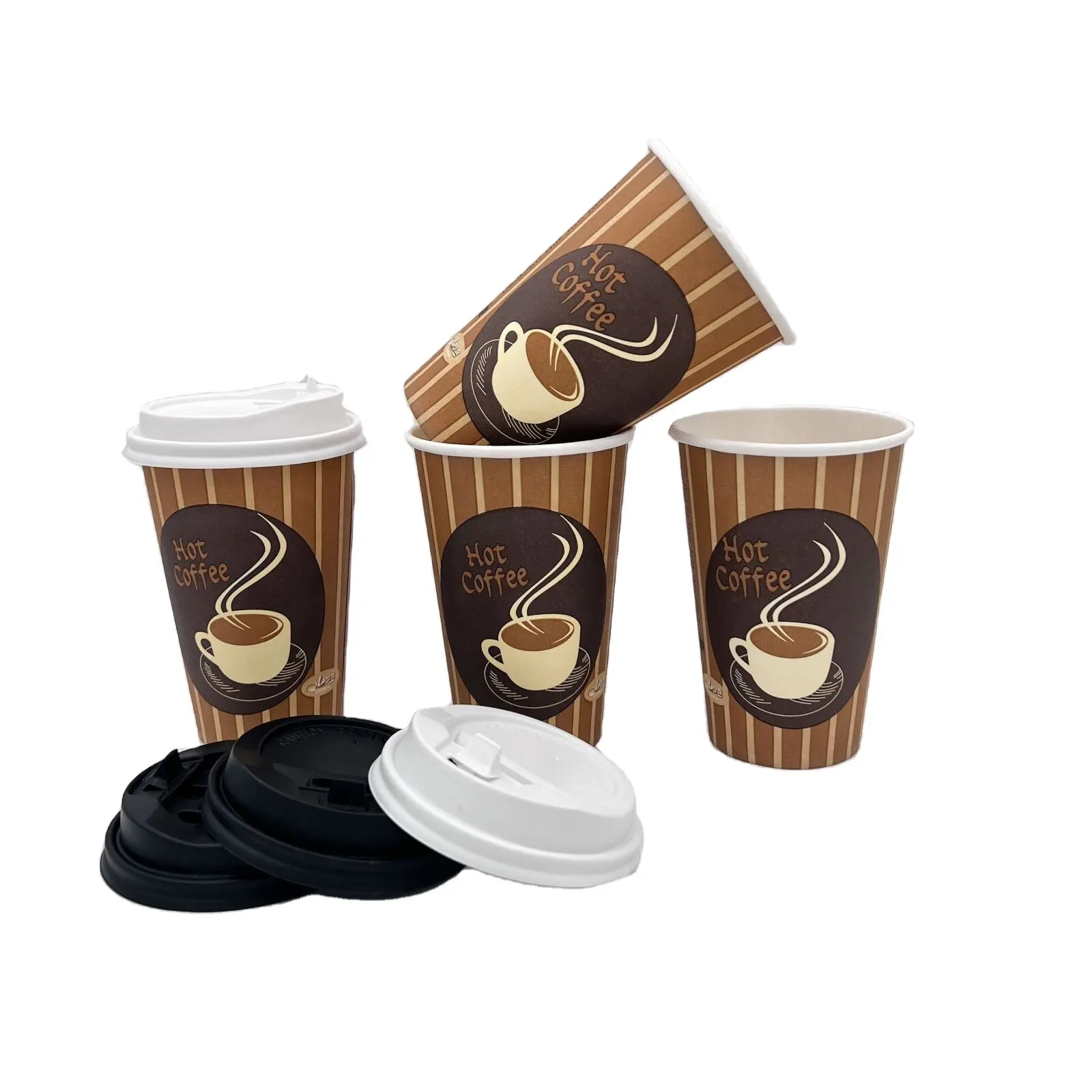 Cafe desechbiobiyobozunur tek kullanımlık kahve kupaları 12oz çift/üçlü duvar karton fincan kapağı 12oz bardak biyobozunur
