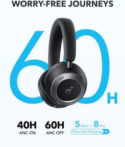 Sound core Space One Pro, adaptive Kopfhörer mit aktiver Geräusch unterdrückung, 60h verlustfreies Audio, ultras chn elles Laden und kabelloses Laden