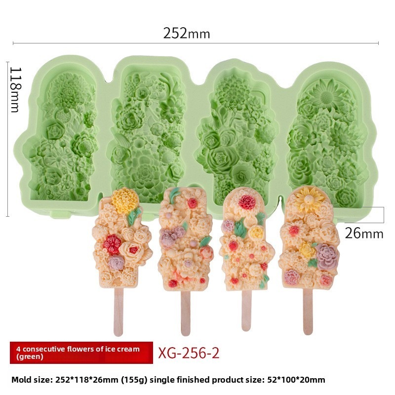 4 pièces motif floral pour glace (vert) xg-256-2