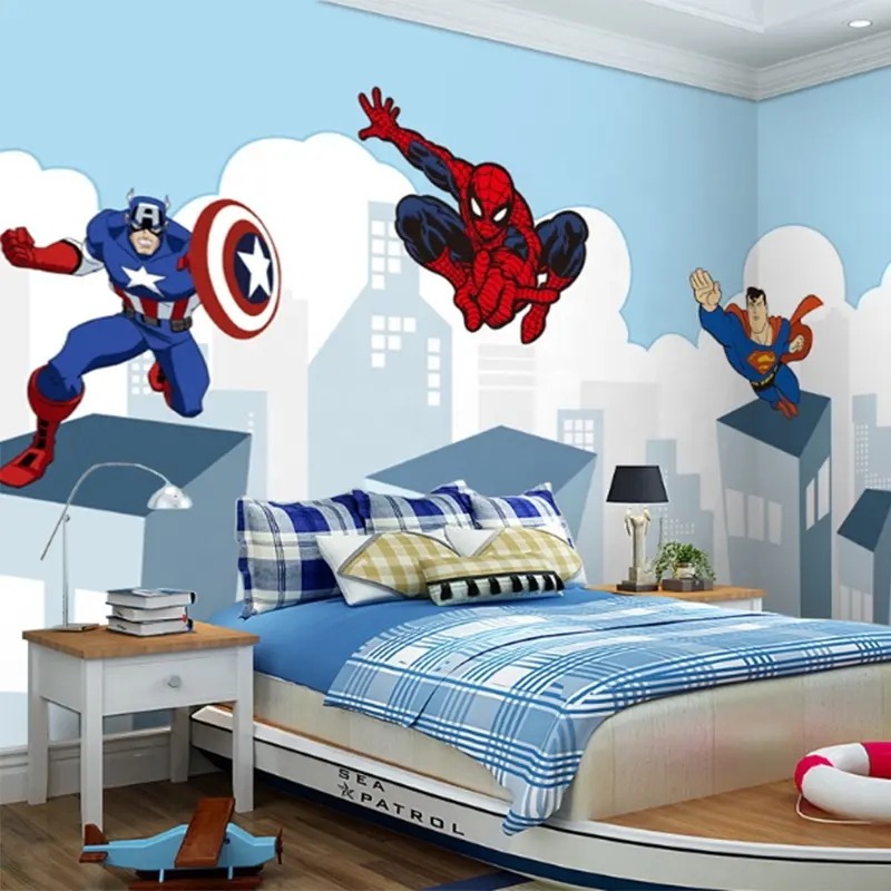 Papel de fundo 3d dos desenhos animados, quarto das crianças, pirata, rei, homem aranha, animação, wei, quarto, papel de fundo