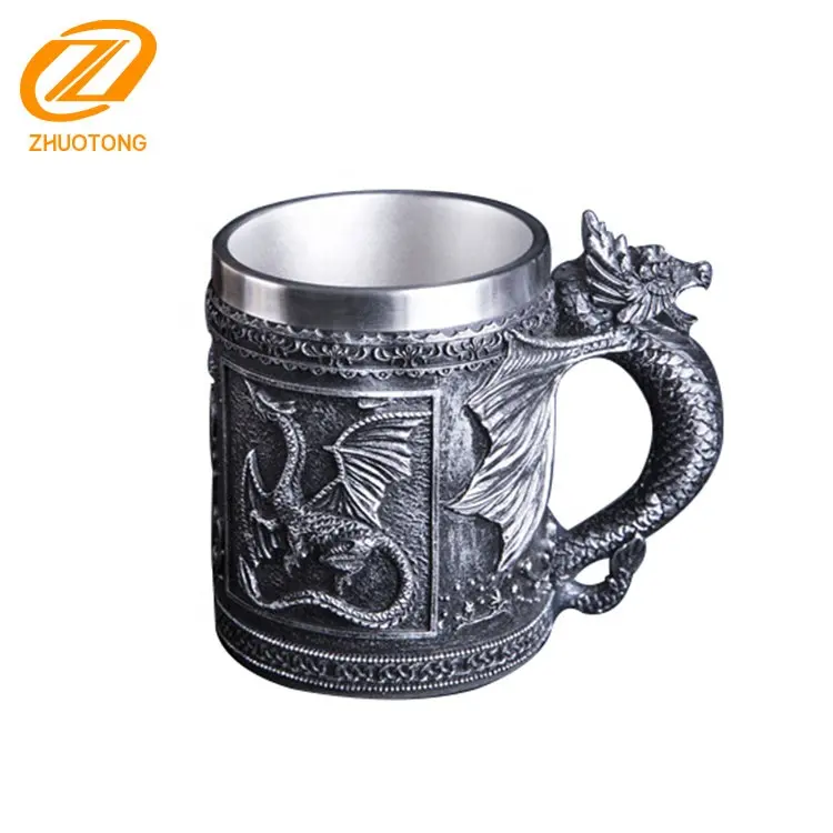Tazas 3D de doble pared personalizadas, taza de café, caballero, Tankard, dragón, taza para beber