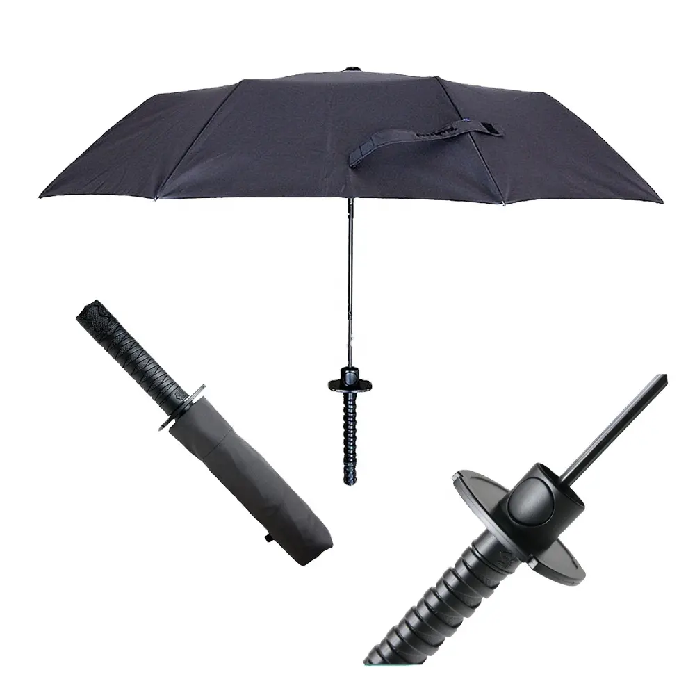 Samurai Sword Katana Parapluie Japon Polyester CLASSIC Giveaways Parapluie avec Logo Parapluie japonais Cadre en métal enduit noir