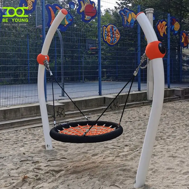 Columpio circular de madera para niños, asiento de soporte, marco de platillo, deslizadores de araña, juegos al aire libre, Mini parque de atracciones