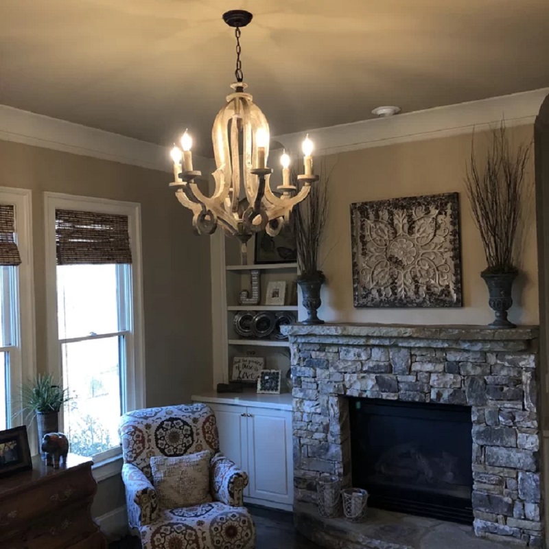 French country solid wood chandelier personality dining room living room wooden  Pendant lamp
