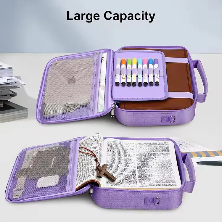 Großer Bibelüberzug mit Schulterband Kirchenbeutel Bibelschutz mit Stiftschlitzen und Reißverschluss-Tasche Tragetasche