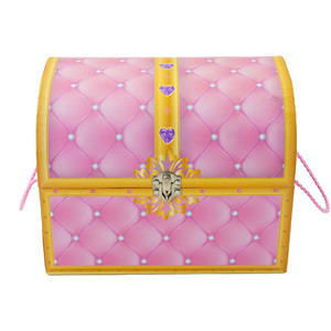 OEM Factory Rigid Paperboard Kid's Treasure Chest Pink Packaging Gift Boxes With Metal Lock and PP <strong>String</strong> <strong>Handles</strong> - Product Image 5