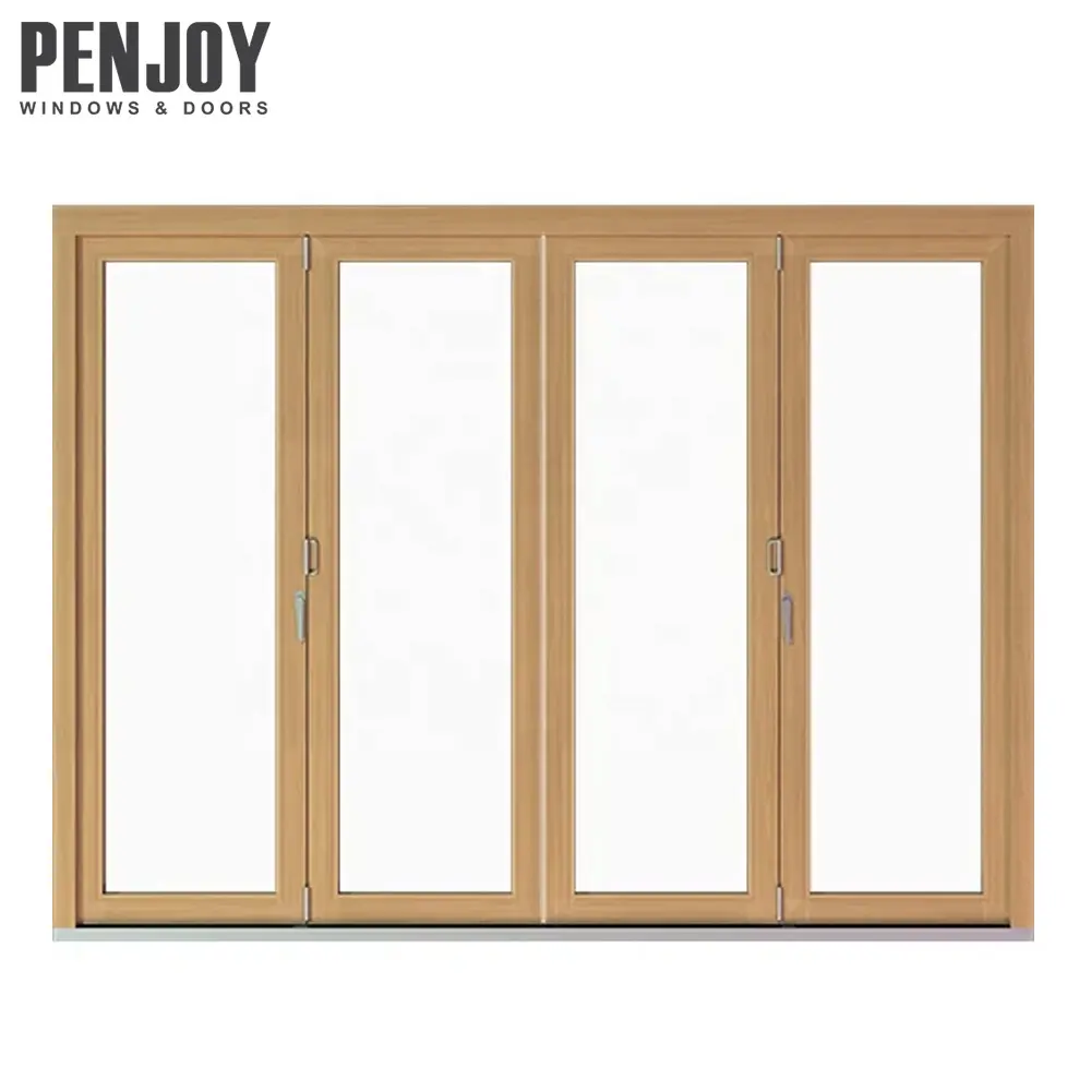 Penjoy High-end windows doors exterior bi folding door external patio wood folding glass door