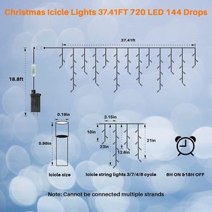 720L 37ft Christmas Icicle <strong>String</strong> <strong>Lights</strong> Plug in with <strong>Remote</strong> <strong>Timer</strong> 8 Modes Decorations Roof Patio House Stairs Party Cold White - Product Image 5