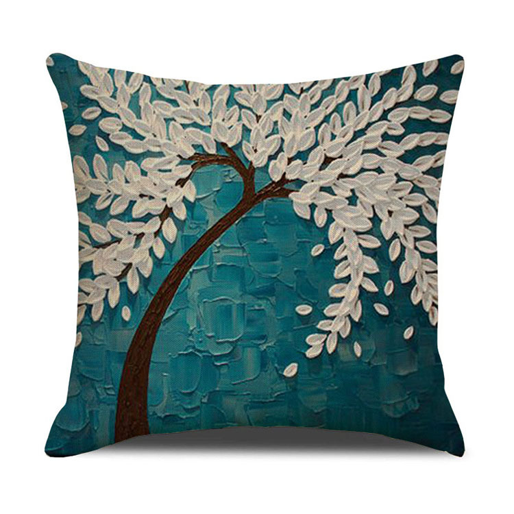 ins Nordic style oil painting tree print linen square pillow cover sofa bed cushion cover