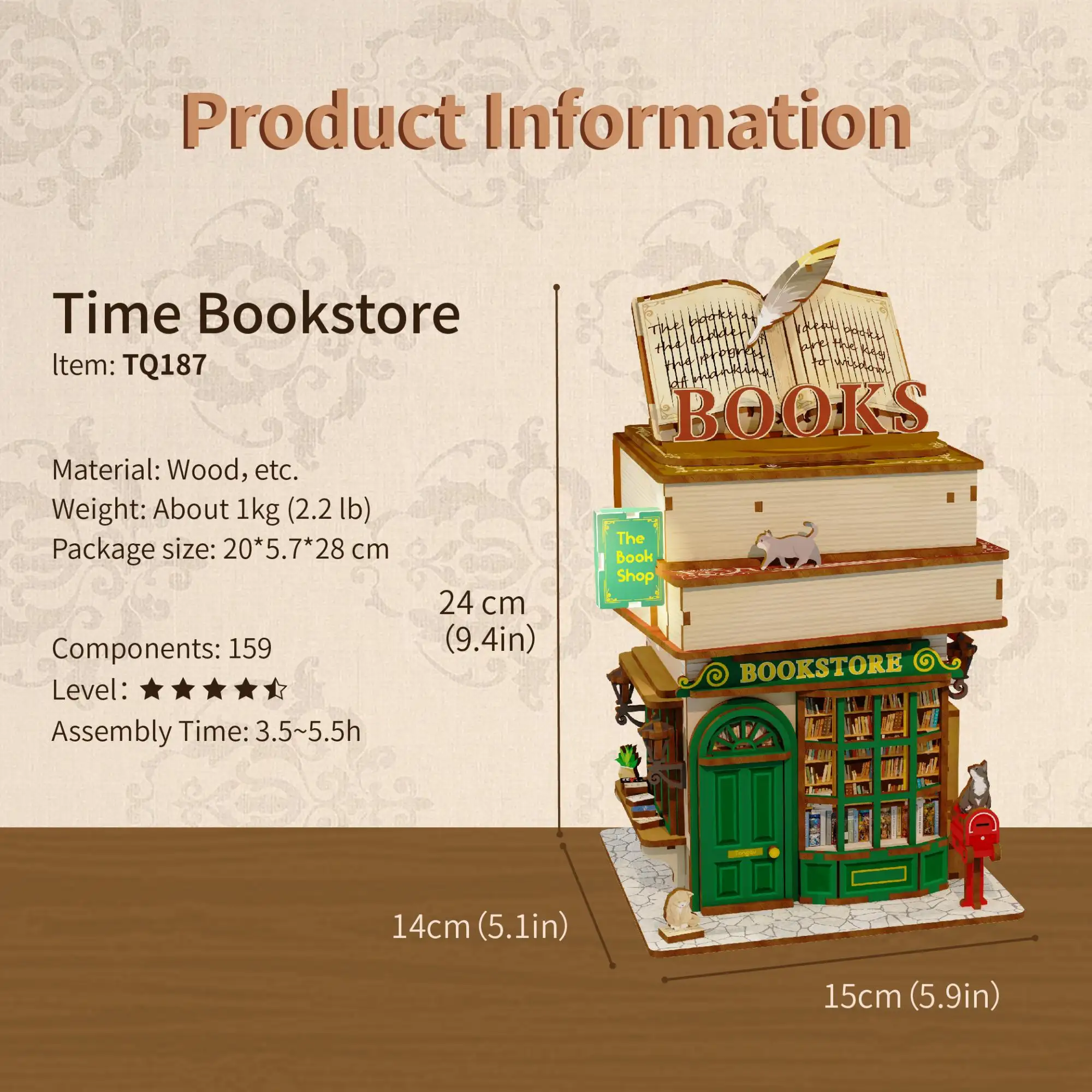 Tonecheer Time Bookstore 3D لغز المكتبة نموذج بيت الدمى لتقوم بها بنفسك بناء ألعاب الاطفال لغز اللعب