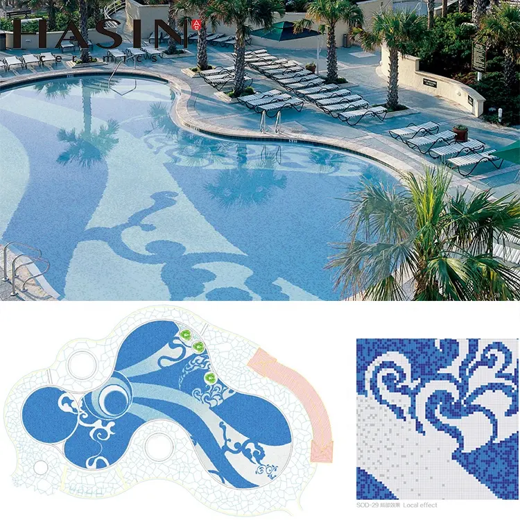 Hasin Blue Glass Swimming Pool Blue Color Ice Crackle Mosaic For Swimming Pool Tiles