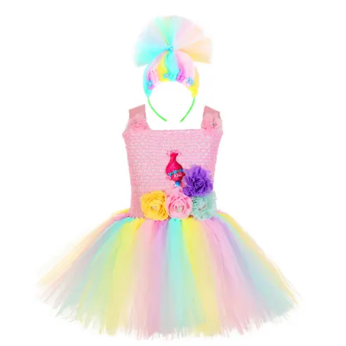 Stocks hot sales halloween cosplay for party tutu dress trolls costumes for kids