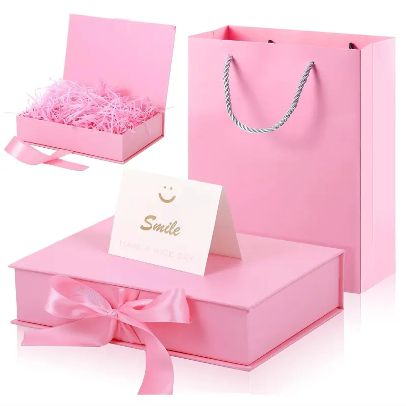 Kotak kemasan kardus kotak pembungkus kertas kaku mewah kotak hadiah pengiriman merah muda terang dengan Logo Anda sendiri
