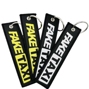 Özel Logo Jet etiketi nakış araba anahtarlık ile promosyon hediyeler için dokuma Metal ve deri kumaş anahtarlık - Product Image 2