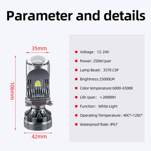 ไฟหน้า LED อเนกประสงค์250W, 6000LM 6000K สำหรับรถยนต์ไฟ LED 68 - Product Image 4