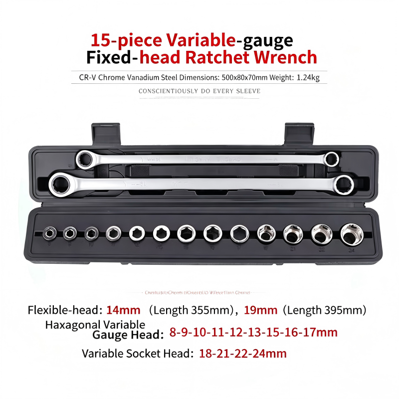 15-piece adjustable ratchet wrench set