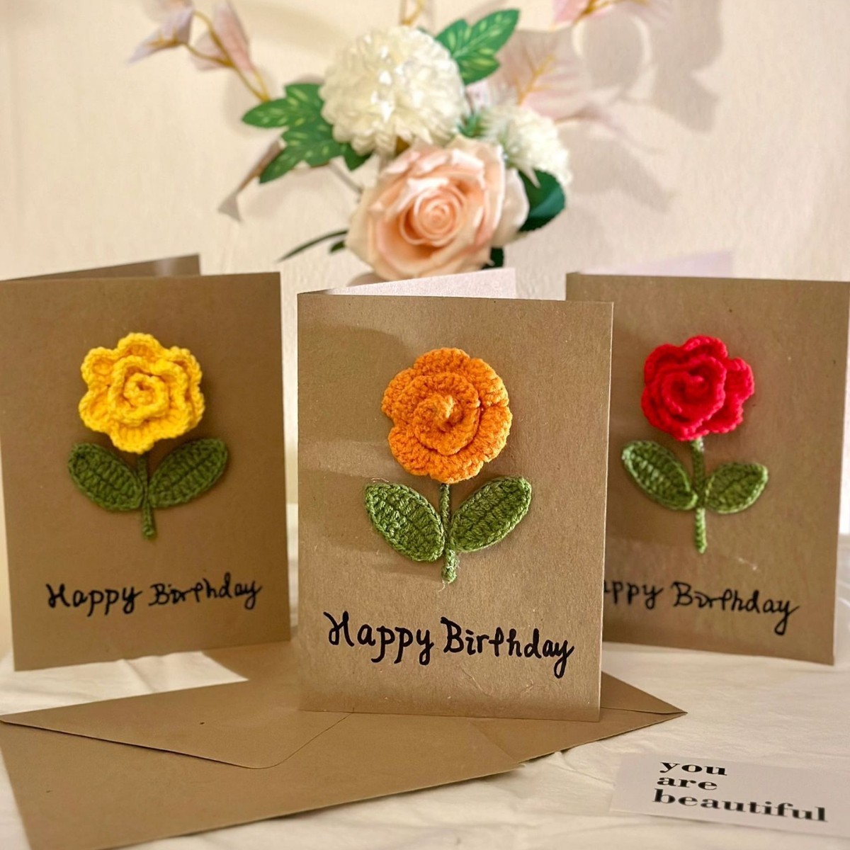 material pack-rose greeting cards set of 3