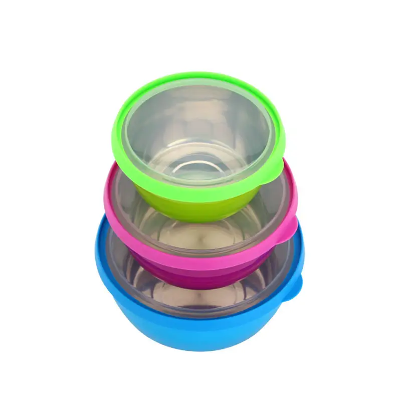 3 in 1 set Food Containers for Fridge Salad bowl Stainless Steel Storage Container with PP lid