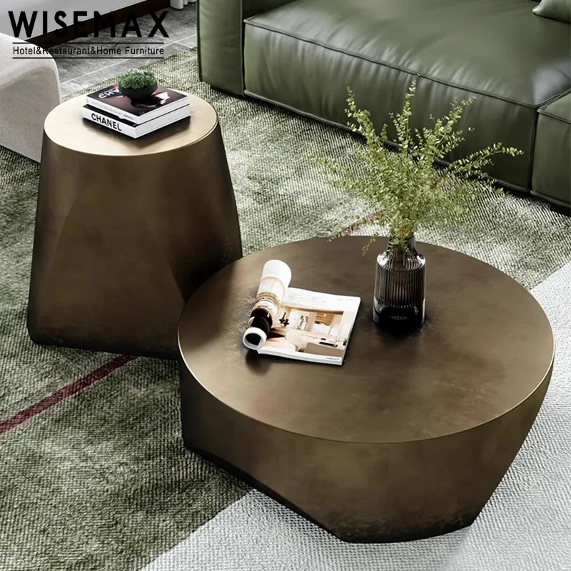 WISEMAX MUEBLES muebles de sala de estar sofás mesa de centro de lujo único de oro de acero inoxidable tronco de árbol mesa de centro de café