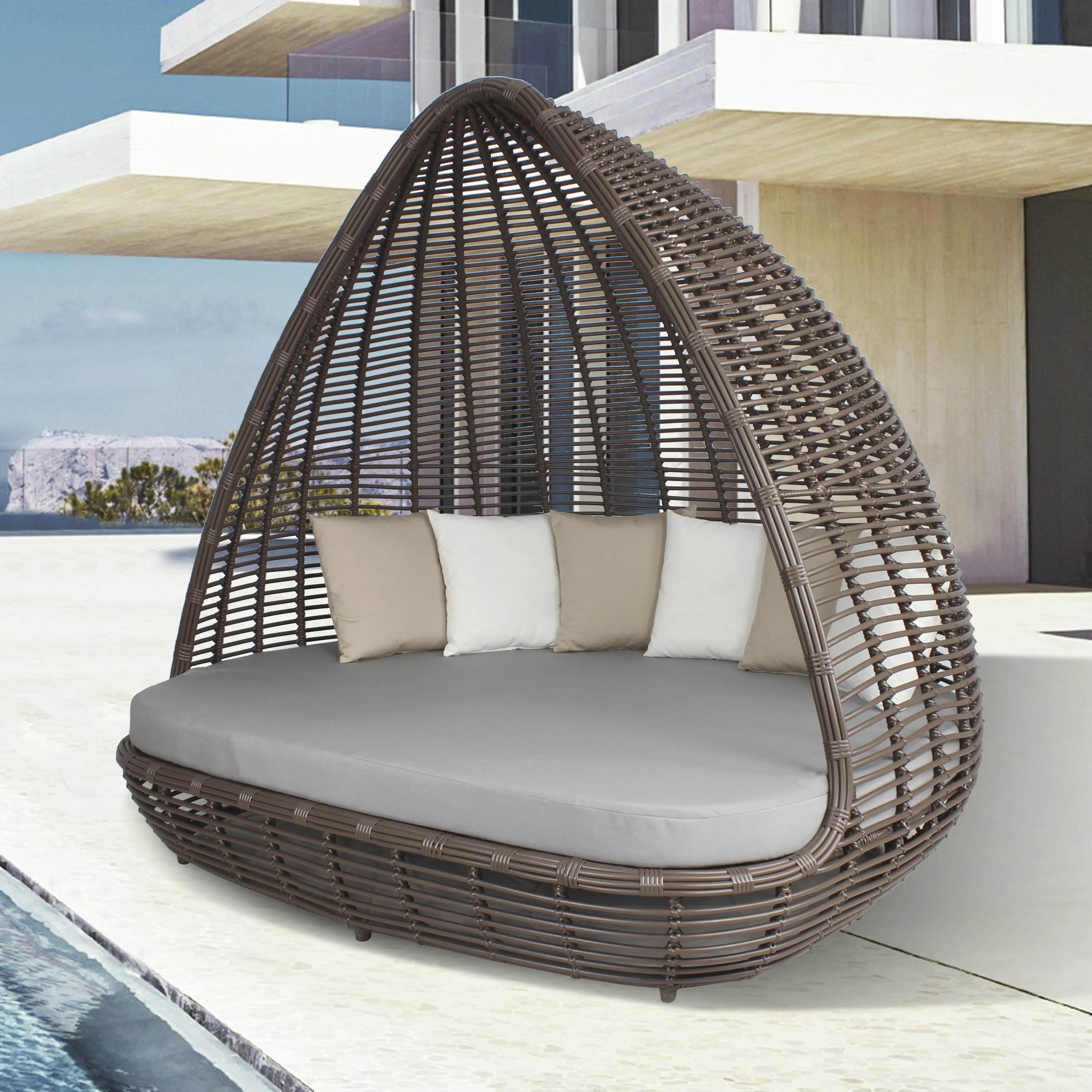 Skyline Design Shade Mushroom Outdoor Hotel Pool Side Rattan DayBed