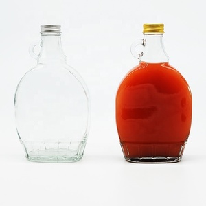 ユニークな250ml375ml700mlメープルシロップボトル飲用ハンドル付きフラットシロップディスペンサーガラスボトル