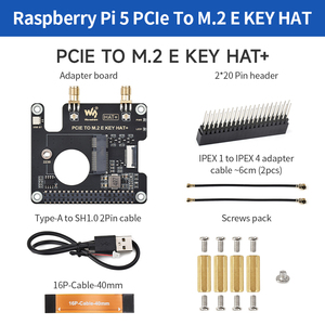 PCIe a M.2 E KEY HAT para Raspberry Pi 5 Compatible con NGFF (M.2 E Key) NIC inalámbrico compatible con conexión USB Bluetooth HAT +