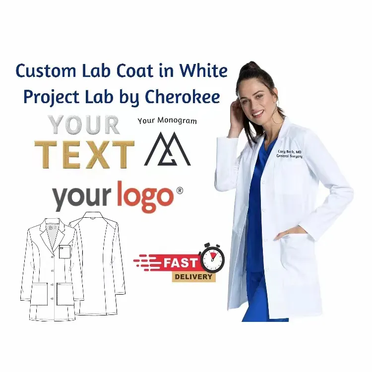 LOGO personalizzato professionale Unisex cotone poliestere uniformi ospedaliere scienza medica medico infermiere indossare camice da laboratorio bianco