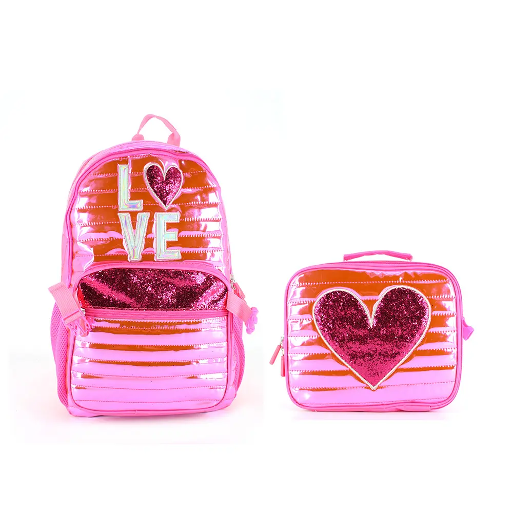 Conjunto de bolsas de color rosa para niños, morral escolar fluorescente con letras LOVE, 600D, bonito y barato, 2 piezas