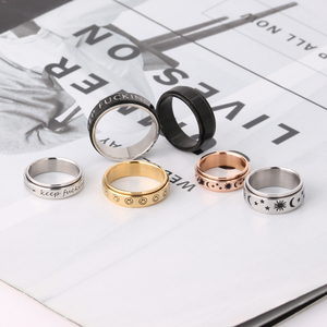 Thiết kế mới mạ Vàng spinner vòng mặt trăng sao Nụ cười khuôn mặt thần tài lo lắng vòng thép không gỉ xoay lo lắng Vòng - Product Image 6