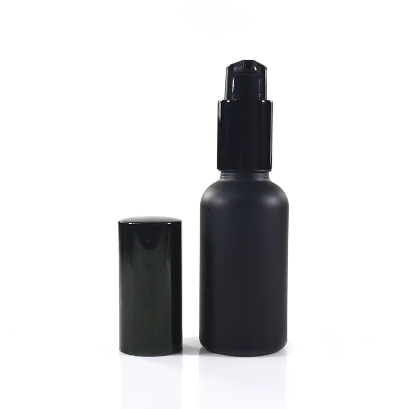 Botella de cristal rellenable con forma redonda, 30ml, 50ml, 100ml, mate, esmerilado, negro