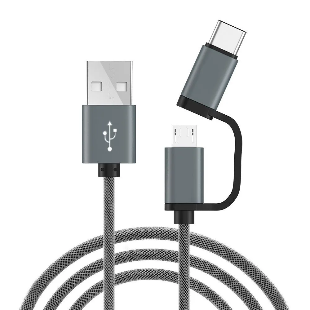 Cabo usb micro usb 3.0 tecido nylon, fio para carregamento rápido 2 em 1, usb tipo c