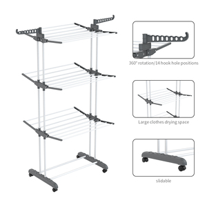 Stendibiancheria retrattile a 3 livelli stendibiancheria stendibiancheria stendibiancheria stendibiancheria in metallo con ruote tenditore De Ropa Plegable - Product Image 6