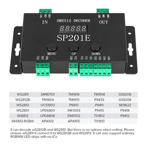 Controlador de decodificador LED SP201E DMX512 5CH PWM SPI píxeles tira de luz LED SK9822 WS2812B WS2811 5050 RGB RGBW CCT FCOB