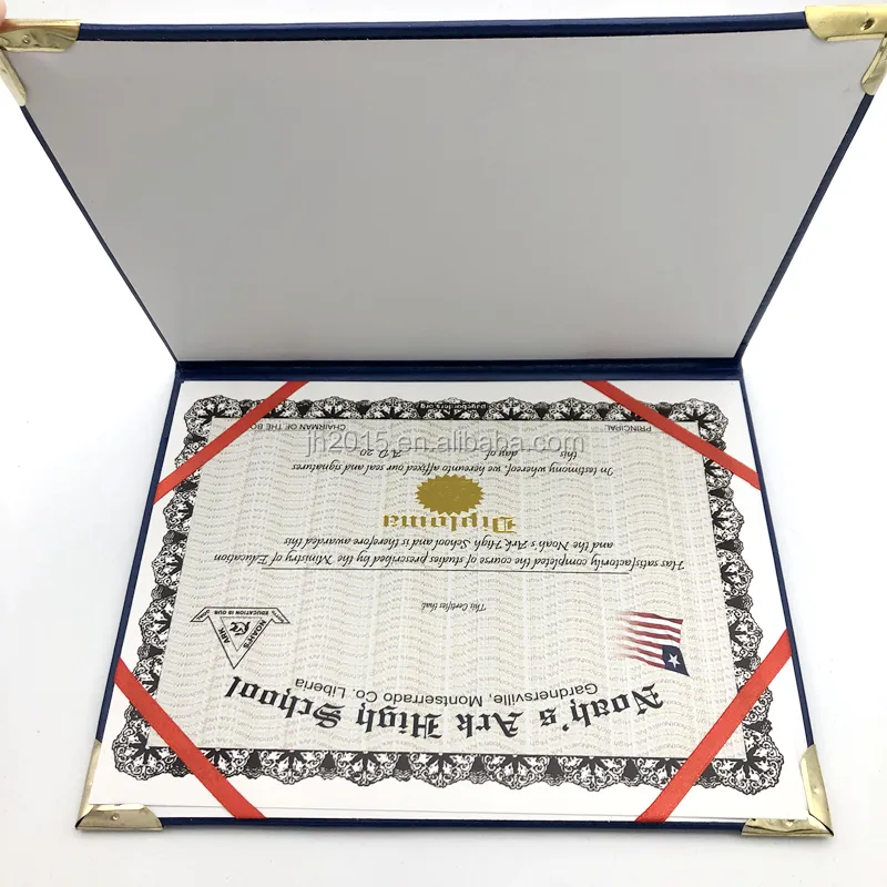 Trống PU da bằng tốt nghiệp Bìa Vàng in ấn Logo trường giấy chứng nhận chủ thư mục