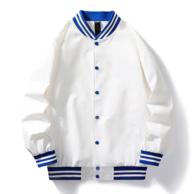 Baseball Collar Listrado Patchwork Casacos Dos Homens Das Mulheres Roupas Casuais Royal Blue Letterman Varsity Casacos Adulto E Crianças