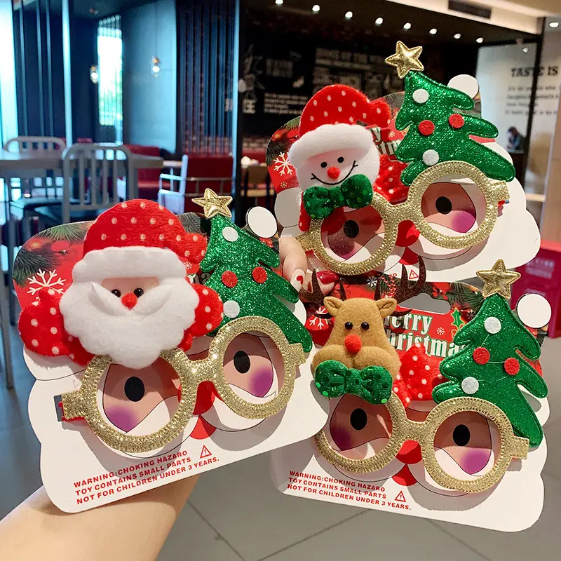 Bambini adulti regali decorazioni natalizie decorazioni per feste di natale Glitter montatura per occhiali natalizi