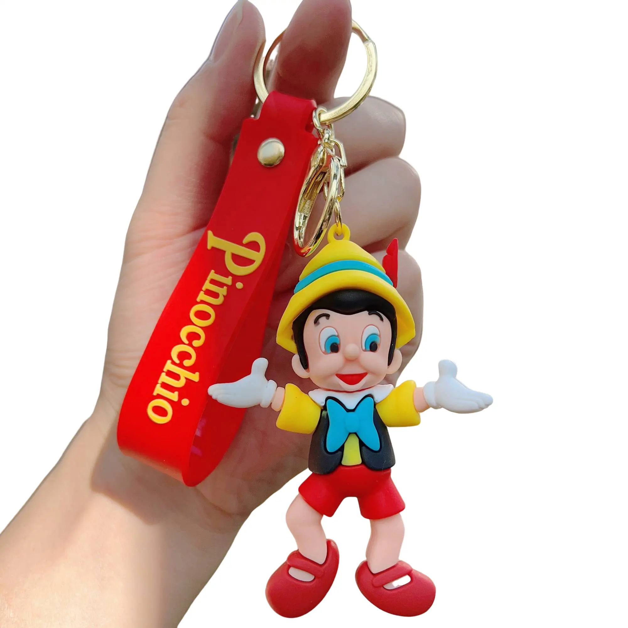 Wholesale PVC Cartoon 3D Doll Anime Fairy tale keychain Cute Car Keyring Bag Pendant Promotional gift Pinocchio keychain