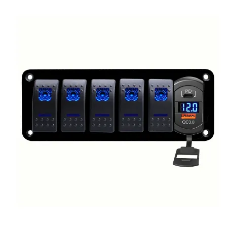 12V 24V bilanciere pannello blu retroilluminato con PD tipo C e USB caricatore voltmetro per auto barca marina RV camion