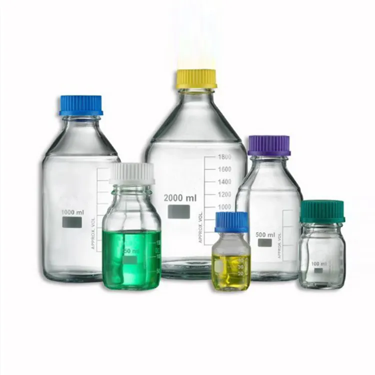 Laboratuvar borosilikat cam reaktif şişesi vidalı kapaklı