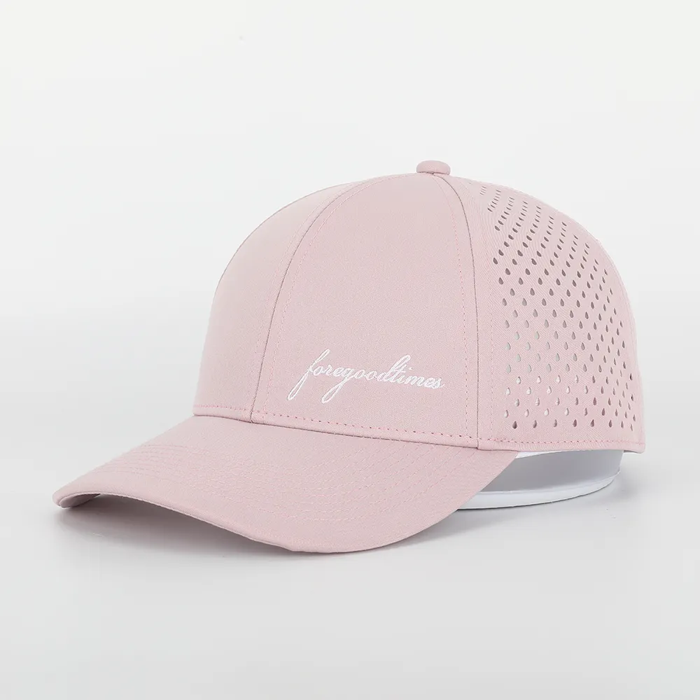 Berretto da Baseball rosa sportivo da donna a 6 pannelli ricamato a secco di alta qualità personalizzato, cappello da papà Gorras perforato con taglio Laser impermeabile