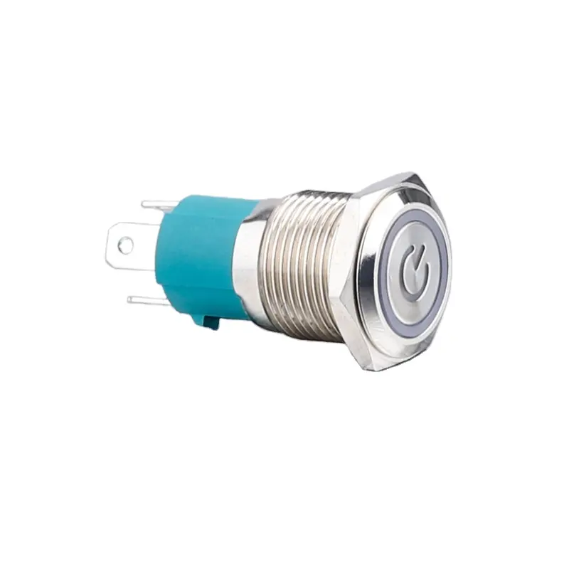 Autoblocante 16mm Alta corriente 10A Anillo LED Símbolo de encendido ON OFF Enganche iluminar botón interruptor eléctrico