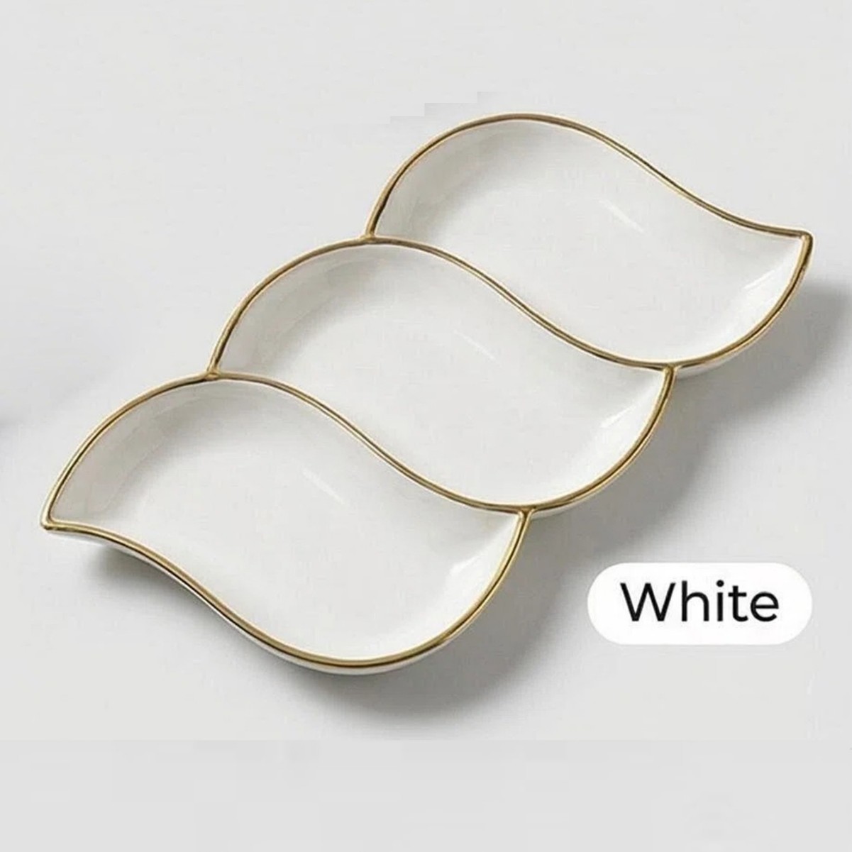 White - Three-piece set - Water ripple gold trim