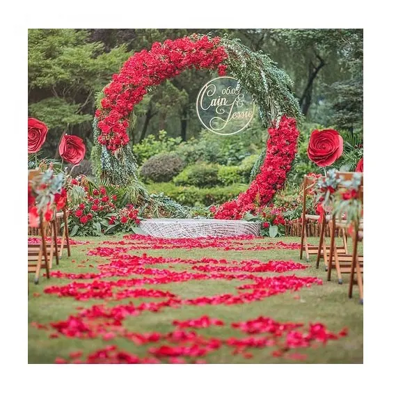 Decoración de boda al aire libre personalizada, gran metal, plata, boda, medio arco circular, ceremonia, arco, flores de boda, fondo