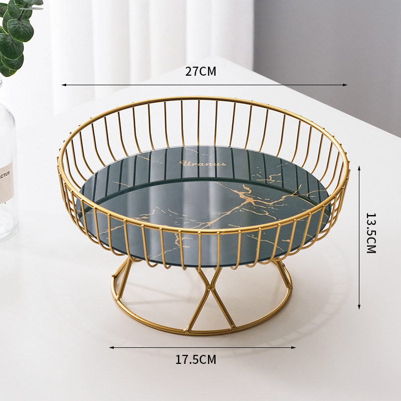 Large green gold pattern fruit basket