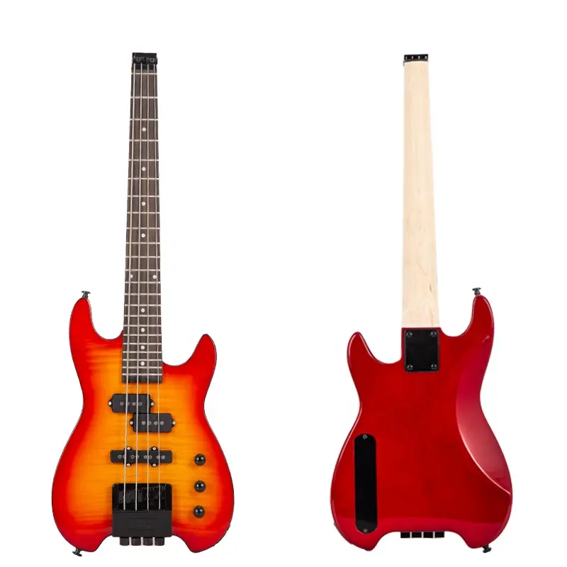 ZLG 4-saitiger kopfloser Gitarren bass Minibass Kirsch farbenes Flammen ahorn oberteil Made in China maßge schneiderte hochwertige E-Gitarre