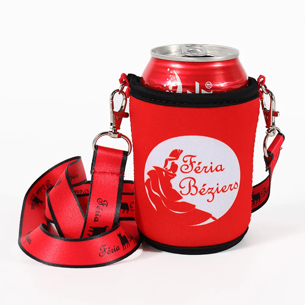 Garrafa De Cordão Personalizado De Especialidade Koozies Cup Suporte De Vidro De Vinho Lanyard Can Koozies Lanyard