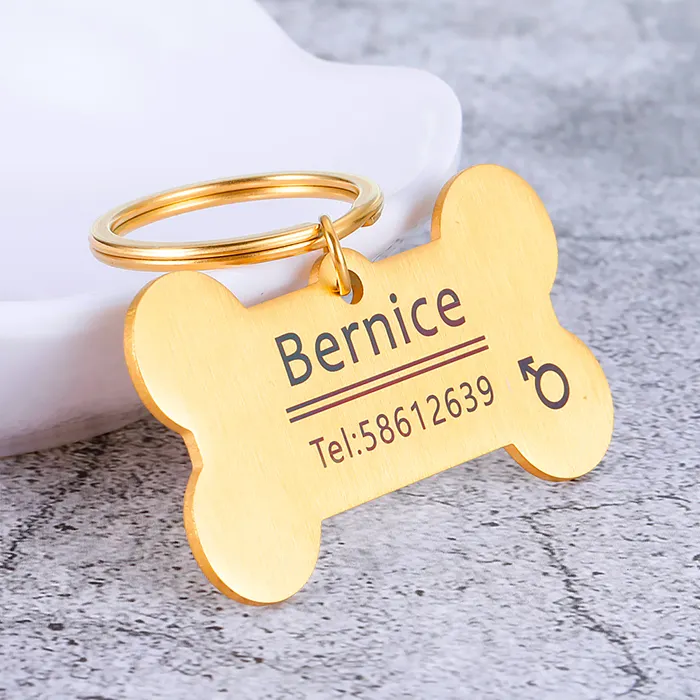 Portachiavi con targhetta identificativa per cani in metallo creativo in stile personalizzato nome identificativo per animali domestici inciso per targhetta con ciondolo per collare di gatto