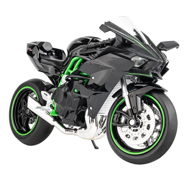 Diecast 1:12 Kawasaki Ninja H2R motorcycle with sound and light front-wheel steering ornament Metal model motorcycle alloy model