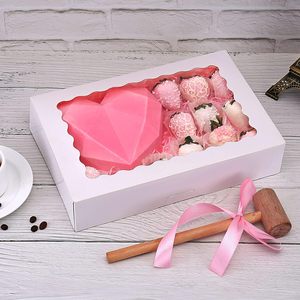 12&quot; X 8&quot; X 2.5&quot; Auto -PoPup Bakery Boxes with Window Cookie Treat Pastries Box for Valentine's Day <strong>Gift</strong> Cake Packing - Product Image 1