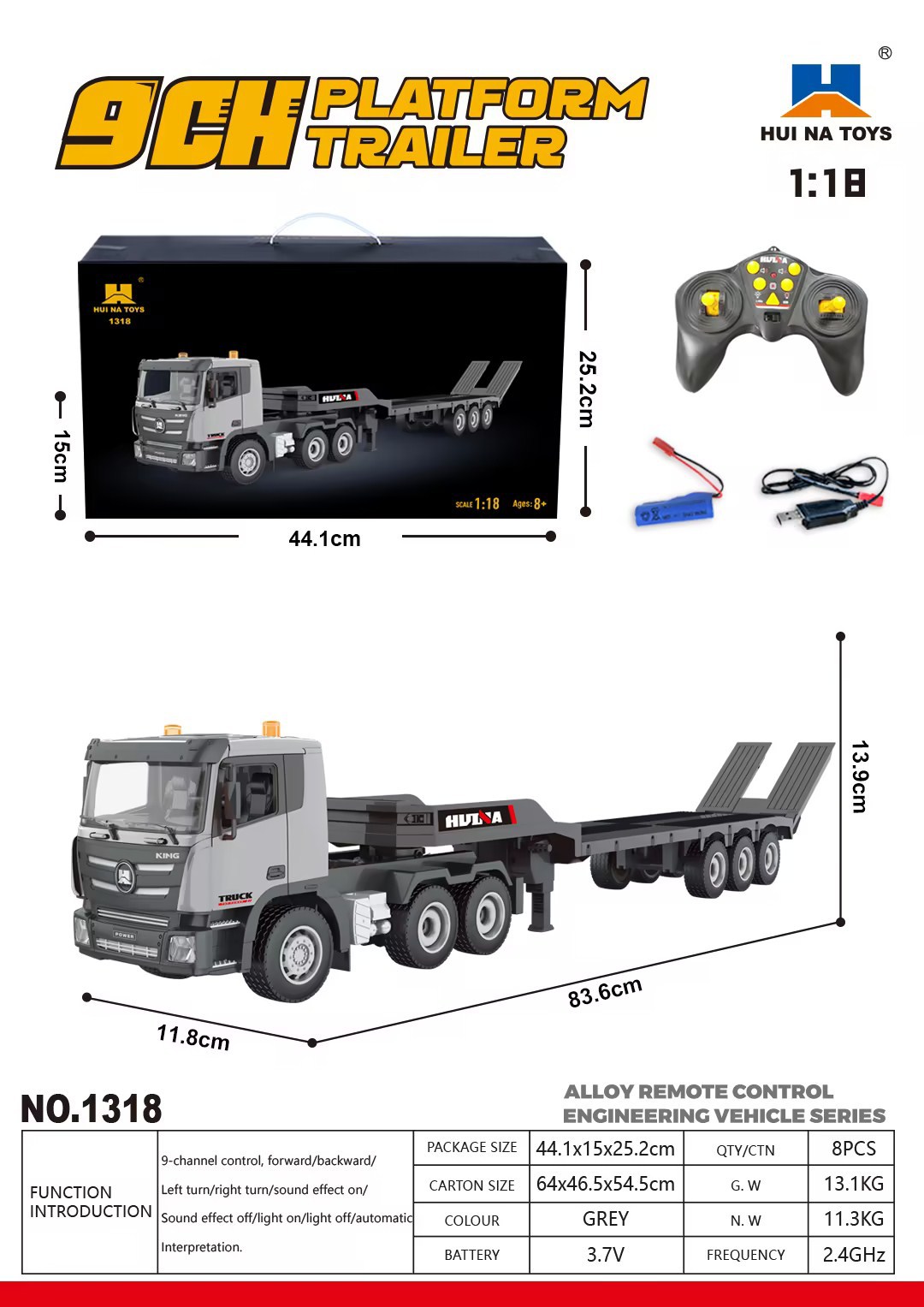 1/18 9CH Semi Alloy RC Flatbed trailer (sealed)